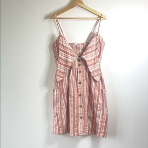 Roxy Pink and White Ruched Mini Sundress